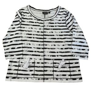 NWT Onque Casuals White & Black Stripe Cotton Top L‎